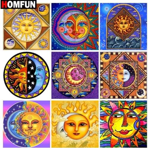 HOMFUN Diy Full Square Round Drill 5D Diamond Painting Cross Stitch Diamond Embroidery "Cartoon sun moon" Home Decor Gift