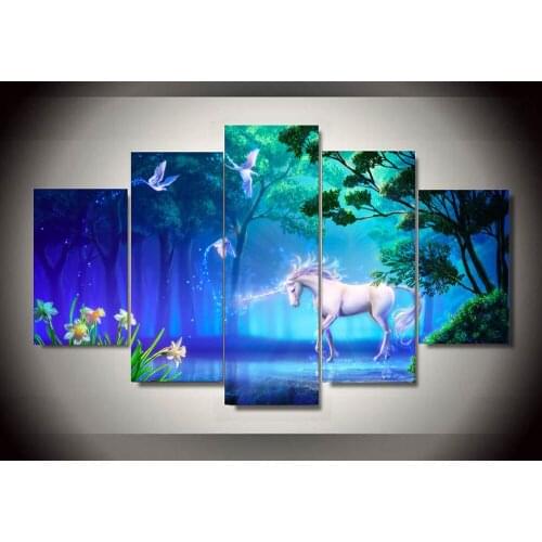 Unframed Printed unicorn 5 piece painting wall art childrens room decor poster canvas Free shipping
