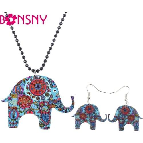 Bonsny Brand Acrylic Maxi Elephant Necklace Earrings Jewelry Sets Choker Collar Fashion Jewelry 2016 News For Women Girl Gift