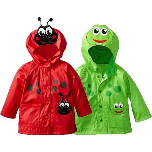 Girls Raincoat Toddler hooded frog Ladybug flower Dinosaur pattern Waterproof Coat For Girls And Boys Children Kids Outwear