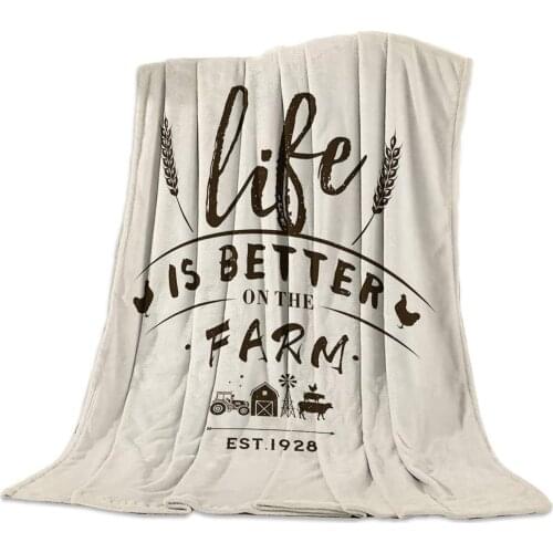Flannel Throw Blanket Life is Better On The Farm Western American Style Cozy&Soft Plush Blankets for Bed Couch Living Room Sofa