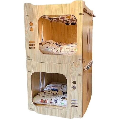 Solid wood cat litter building block combination hammock cat climbing frame nest four seasons universal house