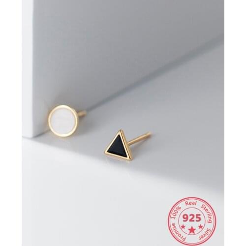 S925 Sterling Silver Exquisite Triangle Round For Women Stud Earrings Girl Geometric Cute Earrings Accessories Fine Jewelry