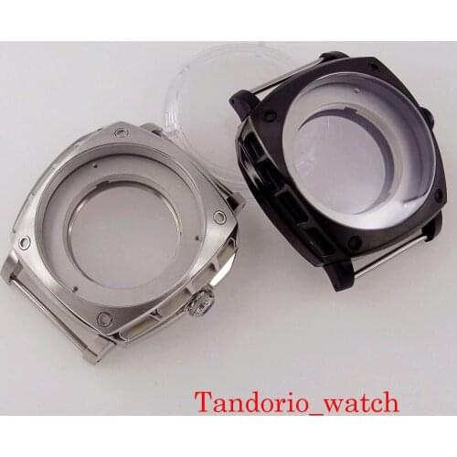 Square 47.5mm For MIYOTA 8219 Movement 316L Stainless Steel Silver Black Watch Case Sapphire Glass 10ATM Transparent CaseBack