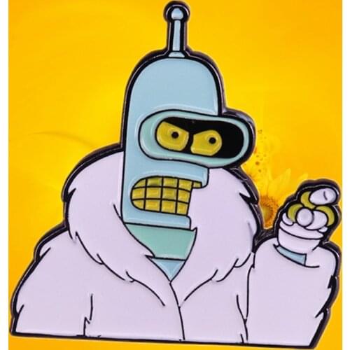Matt Groening animated Robot in a fur coat Bender blackjack enamel pin brooch badge