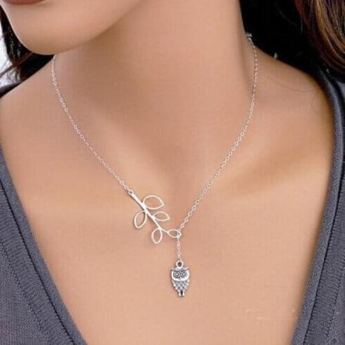 Fashion Retro Charm Jewelry Antique Leaf Owl Necklace Pendants Necklace For Women Y Layer Simple Jewelry Bijoux Femme