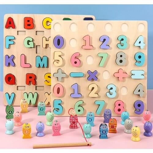 Montessori Educational Wooden Toys Geometric Shape Matching Count Magnetic Fishing Toys Math Early Educational Toys For Children