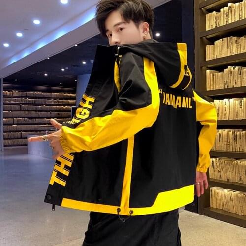 Mens Autumn Outerwear 2021 Casual Hooded Jackets Slim Streetwear Top Spring Korean Ins Patckwork Zipper Coat Short Windbreaker