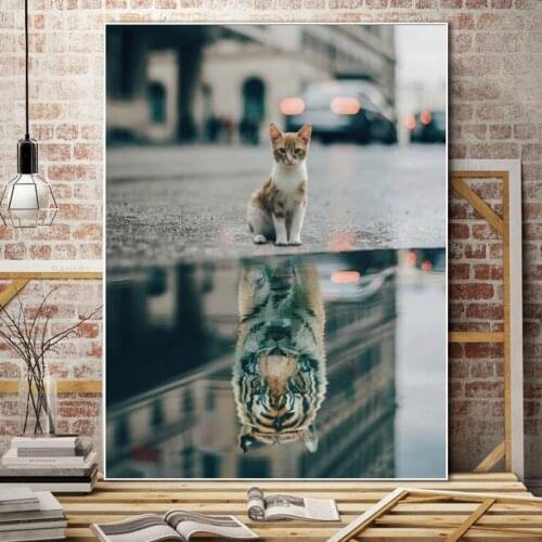 Wall Canvas Decoration for Living Room , Painting lion or cat, Tiger in heart, Home Decoration, Movie Poster, Cuadros Modernos