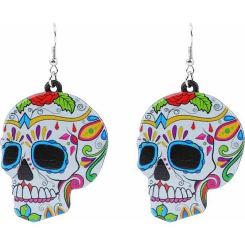 New Punk Cool Colorful Candy Skull Acrylic DropEarrings for Women Girls Ghost Head Dangle Earrings Halloween Party Jewelry Gifts