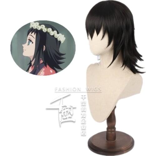 Anime Demon Slayer: Kimetsu no Yaiba Cosplay Wigs Makomo Role Playing Wigs Halloween Cosplay Tanjirou Zenitsu Black Wig