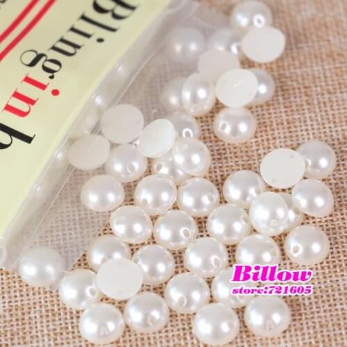 Beige Color ABS Resin Plastic Half Round Pearls With 2 holes Sew On Pearl Beads For Wedding Dress and Clothing decoration B3114