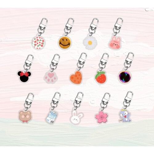 Transparent Cartoon Bunny Cherry Blossoms Strawberry Chain Keyring Earphone Protective Cover Pendant Key Management Bag Charm