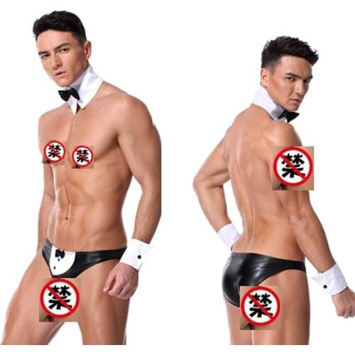 Sexy Mens Lingerie Night Stag Gays Fancy Dress Costume Waiter man servant suit Underwear G-string 20191 one size S-L