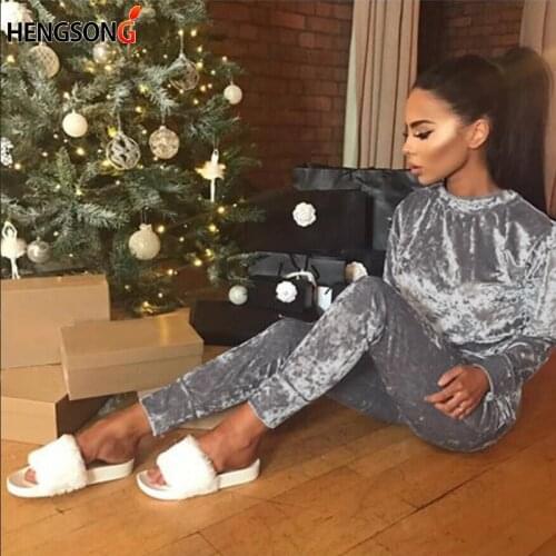 Sweatshirt Set For Women Long Sleeve Velvet Tracksuit Casual Tops And Pants 2pcs Sport Sets Velour Fitness Set Training Clothing