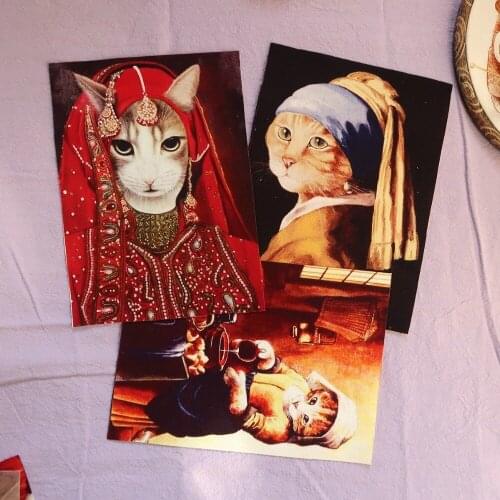 Syunss 1PCS Retro Gentry Cats Printed Hand Dyed Cotton Linen Fabric Telas Sewing DIY Patchwork Hand Embroidery Quilt Bags Tecido