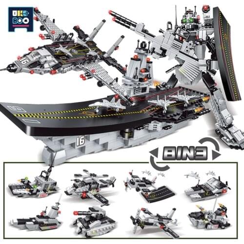 UKBOO 1080PCS Military DIY Robot Aircraft Model Building Blocks City Mecha Boys Carrier Soldier Figures Bricks Toys For Children
