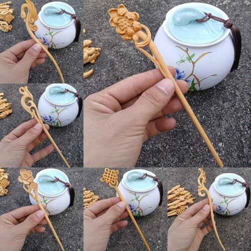 Vintage Hair Stick Pick Natural Wooden Handmade Carve Hollow Out Hairpins For Women Girls Bride Chinese Wedding Headwear