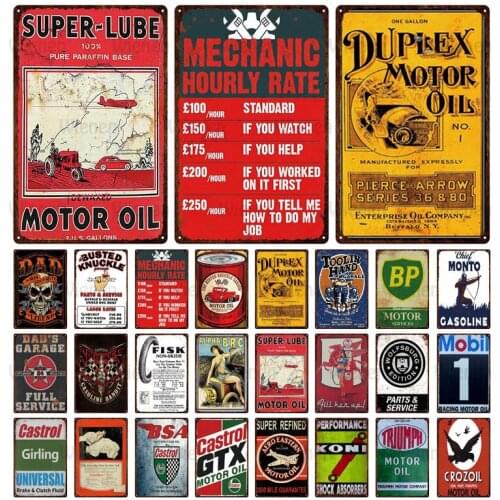 Vintage Motor Oil Poster Metal Tin Signs GTX Gas Service Garage Rules Gas Oil Bar Rustic Pin up Poster Plaque Pub Wall Decor Art
