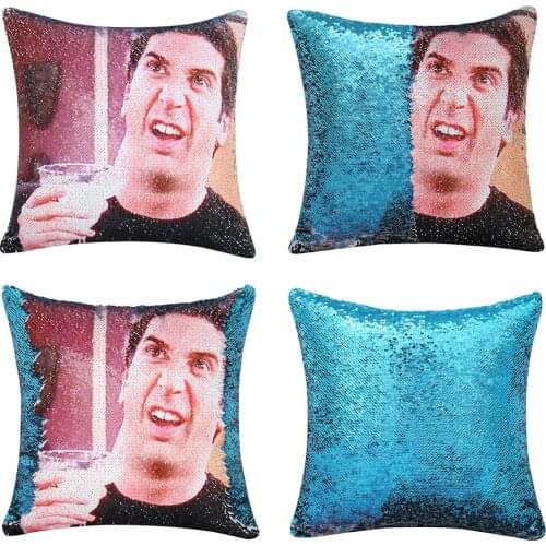 Friends TV Magical Sequin Pillow Cases Ross Geller Mermaid Pillow with Black Sequins Cover Decorative Pillow Covers