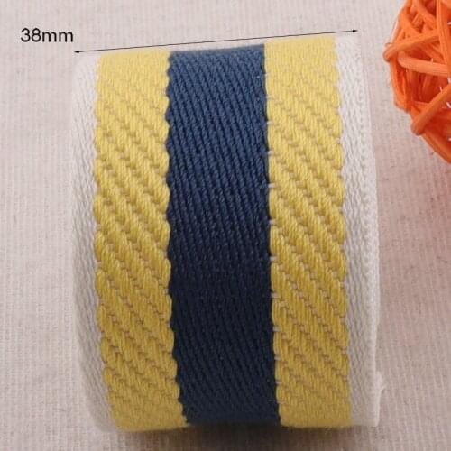 38mm Jacquard Webbing Ribbon Navy Blue Yellow Striped White Twill Bag Purse Straps Totes Belts Tape Bag Handle Camera Strap