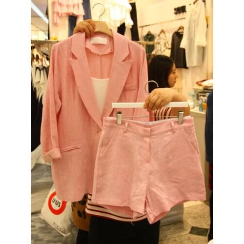 Summer New Casual Womens shorts Pants suit Women loose cotton and linen Blazer suit jacket shorts suit linen two-piece Sets