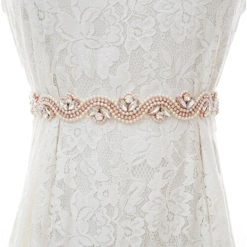 SESTHFAR Crystal Wedding Belt With Pearls Rhinestones Ribbons Bridal Belt Sash For Wedding Party Gown J120RG