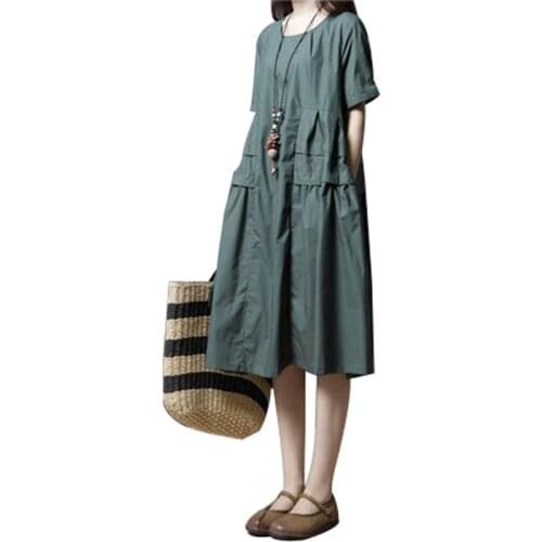 Plus size Summer dress Cotton Women 2020 New Mid-length Dresses Black Vintage Stylish Loose Long Vestidos Female Robe vestidos