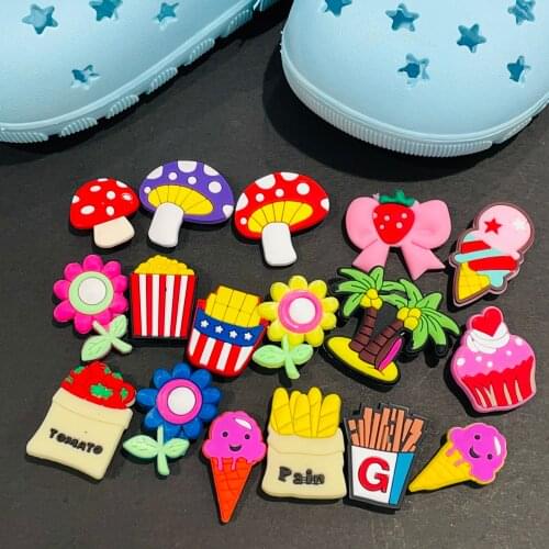 1PCS Mushroom French Fries Flowers Cake Shoe Charms Backapck fit wristbands Croc Jibz Shoe decoration Buckle Clog Kid Girls Gift