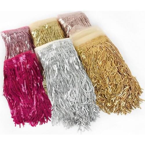 10 Yard 20cm Colorful Sequin Tassel Lace Trim Ribbon Fringe DIY Handmade Dance Performance Clothing Decoration Accessory