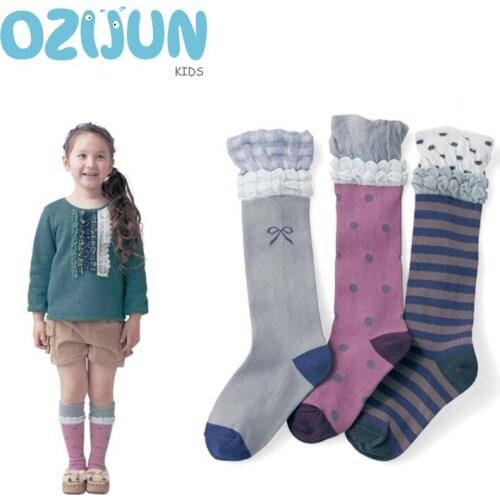 3 Pairs/lot Baby Girls Classic Striped Bubble Top Knee High Socks Kids Girls 3-5/5-8 Years Knee Socks