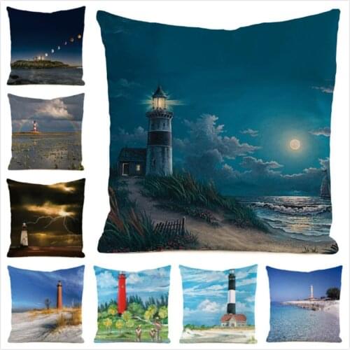 45cm*45cm **Lighthouse** Inimitated Silk Fabric Throw Pillow Covers Couch Cushion Cover Home Decorative Pillows Pillow Case