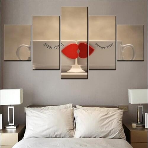 5 Pieces Love Cup Wall Art Prints Modular Poster For Living Room Home Decor Framework Canvas Painting Pictures