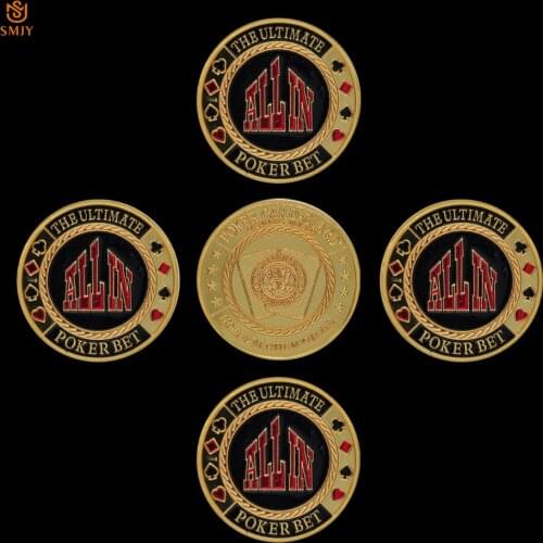 5Pcs Casino Ultimate Bet "ALL IN" Gold Plated Poker Card Guard Lucky Chip Commemorative Challenge Token Coin Collectibles