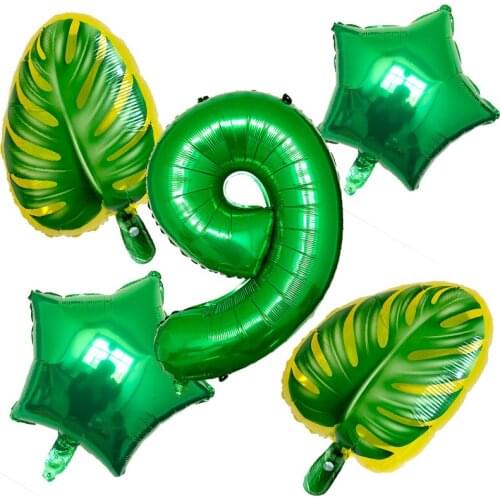 5pcs Balloon Green Balloons Woodland Animal Palm Leaf Foil Balloons Safari Party Baloons Birthday Party Decorations Kids Balon