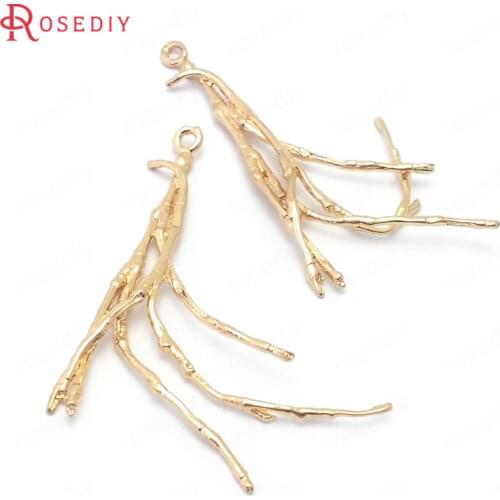 38870)6PCS 24K Champagne Gold Color Brass Tree Branches Charms Pendants Jewelry Making Supplies Diy Findings Accessories