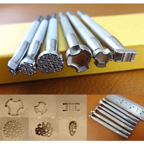 6pc Leather Craft Carving Stamping Stamper Emboss Print Punch Decorate Tool Set- Sewing Stitching Knife Cutter Edger Creaser Awl