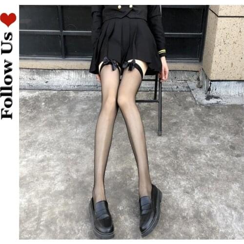 Lolita Bow Black G Irl Stockings Gothic Women Fashion 2021 Summer Cute White Silk Ultra-thin Over Knee Socks for Sexy Lingerie