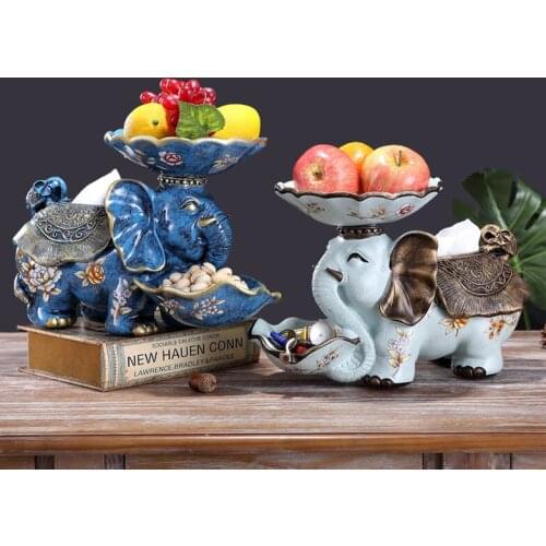 European Resin Lucky Elephant Fruit Plate Multi-functional Storage Tissue Box Ornaments Home Livingroom Table Decoration Crafts