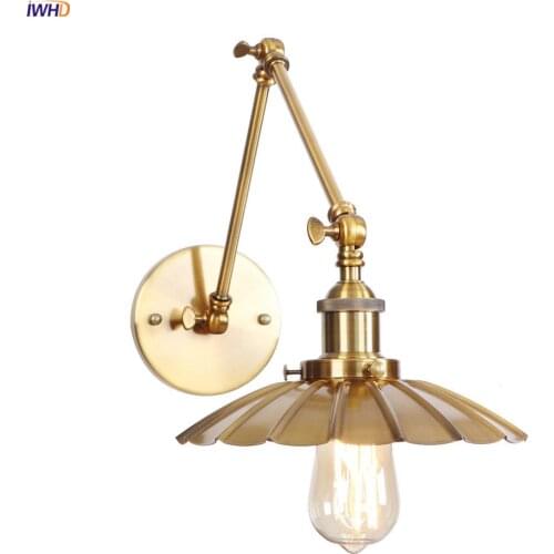 IWHD Gold Swing Long Arm LED Wall Light Porch Bedroom Beside Stair Edison Vintage Industrial Wall Lamp Sconce Aplique Luz Pared