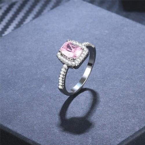 Pink Glass Ring Fashion And Cute Engagement Rings For Women Environmental Plating White Gold New Trendy Cheap Accessories