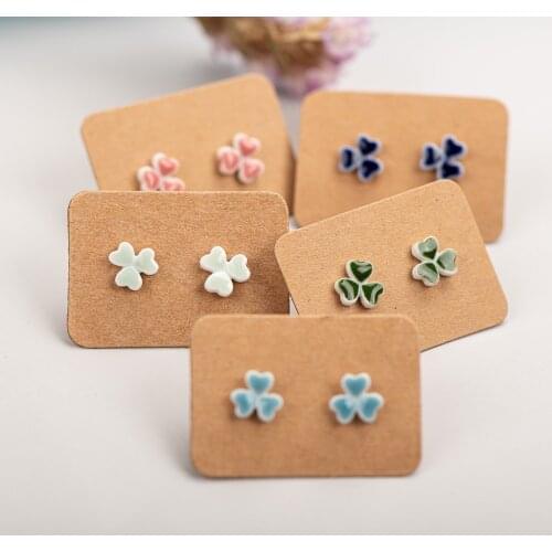 Forest Element Multicolor Small Clover Ceramic Earrings Exquisite Porcelain Accessories Wholesale #LY218