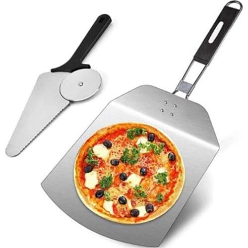 Pizza Paddle Set, Large Stainless Steel Pizza Shovel with Non-Slip Rubber Handle, for Pizza Oven, Baking Bread, Cakes