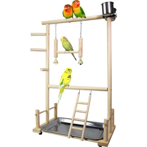 Small and medium Parrots Plays tand Perch with Ladder Toys Bird Wood Playground Parrots feeding cup Swing Hanging Climbing Frame