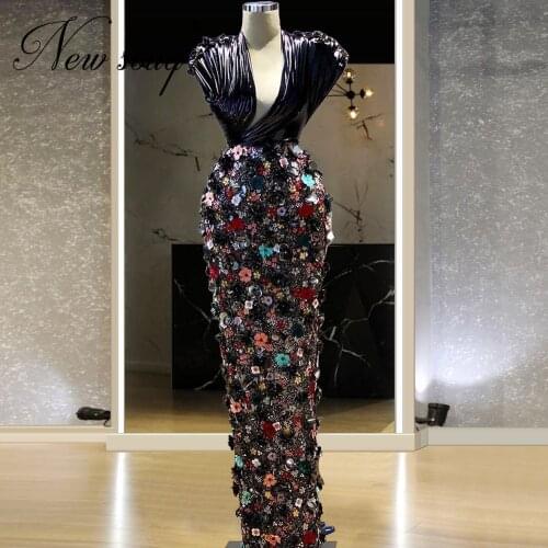 High Fashion Black Flowers Evening Dresses Middle East Celebrity Dresses New Women Party Prom Gowns 2021 Dubai Vestido De Fiesta