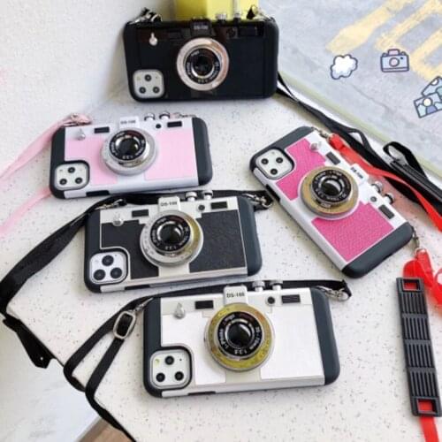 Fashion 3D Camera Lanyard Phone Case For iPhone 12Pro MAX 11 XS MAX XR X 7 8Plus Vintage Camera Shape Full Protection Soft Cover
