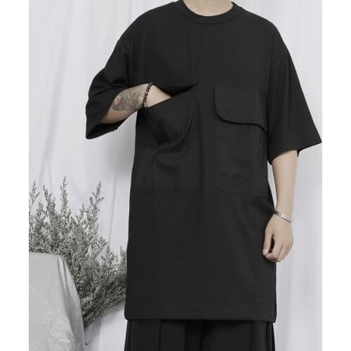 Original mens new t-shirt mens Japanese fashion Yamamoto fashion niche designer medium length loose short sleeve T-shirt summe