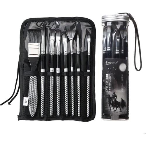 New 8 Nylon Pen Brushes Set with Cloth Bag Fan-shaped Watercolor Hook Line Pen Board Brush Portable Travel Painting Tool