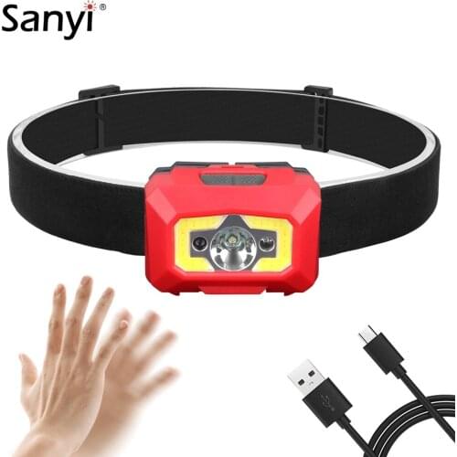 Mini COB LED Headlamp Body Motion Sensor Bicycle Headlight USB Rechargeable Head Torch Outdoor Fishing Lantern Built-in Battery