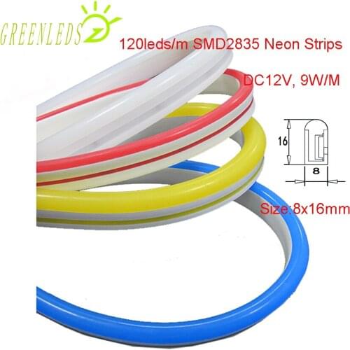 Neon Strips 120leds/m SMD2835LEDs DC12V 8x16mm 9w/m Silicone Casing IP67 waterproof Flexible Strips with 3 Years Warranties